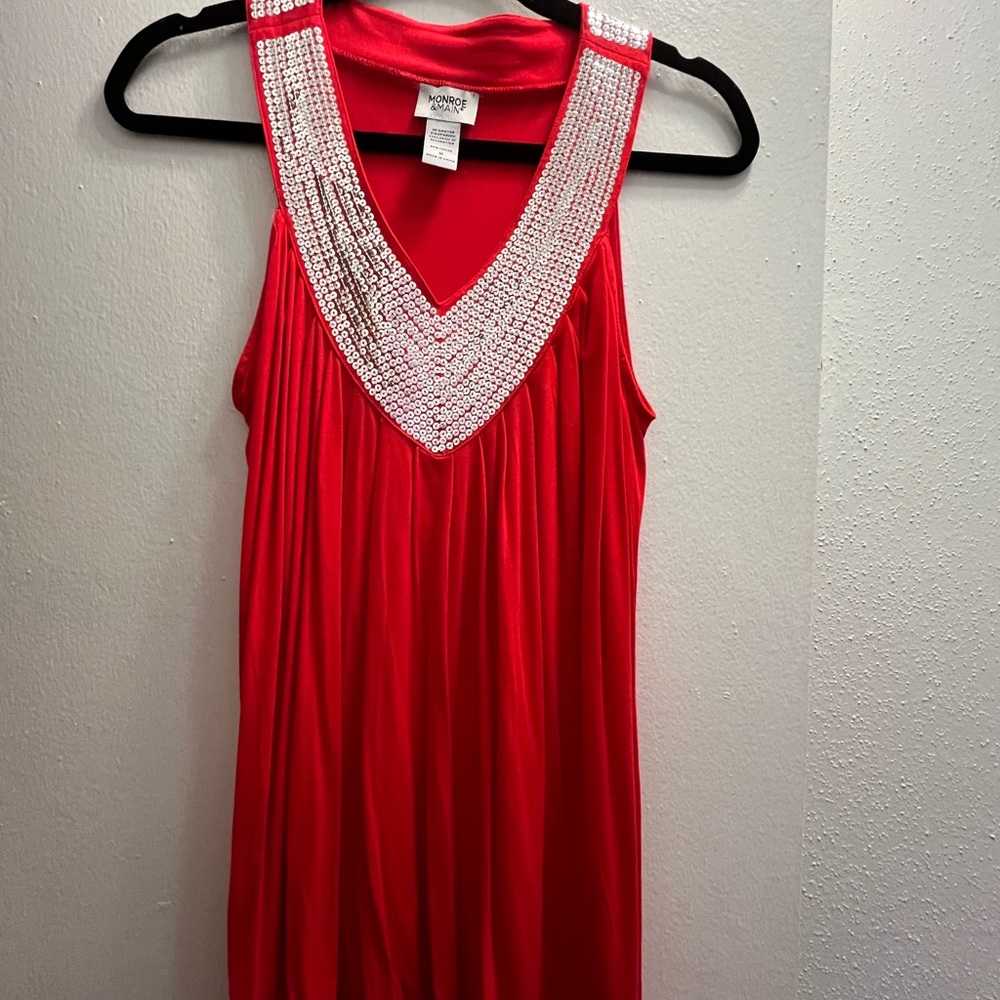 Monroe & Main Red V-Neck Top with Silver Details